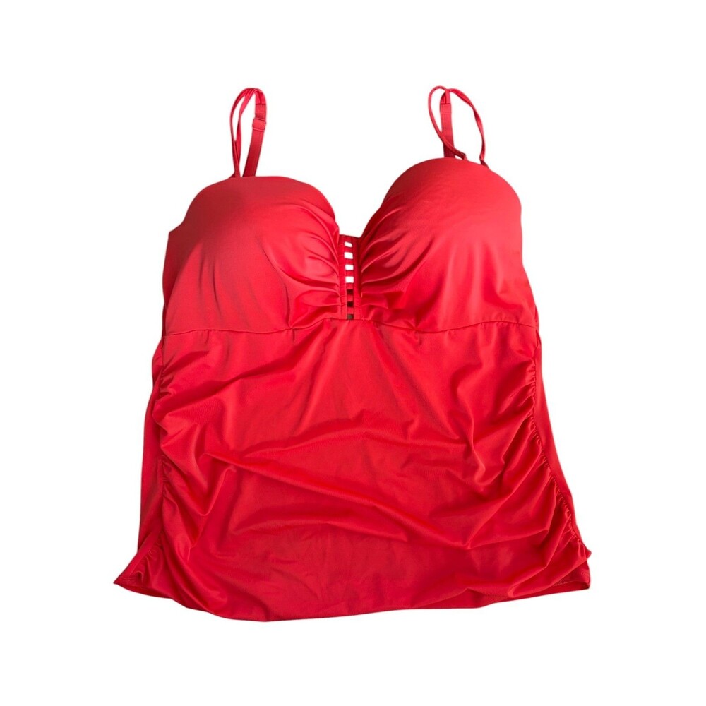 Swim by Cacique Coral Tankini Top 44DDD Built In Underwire Bra Ruched EUC
